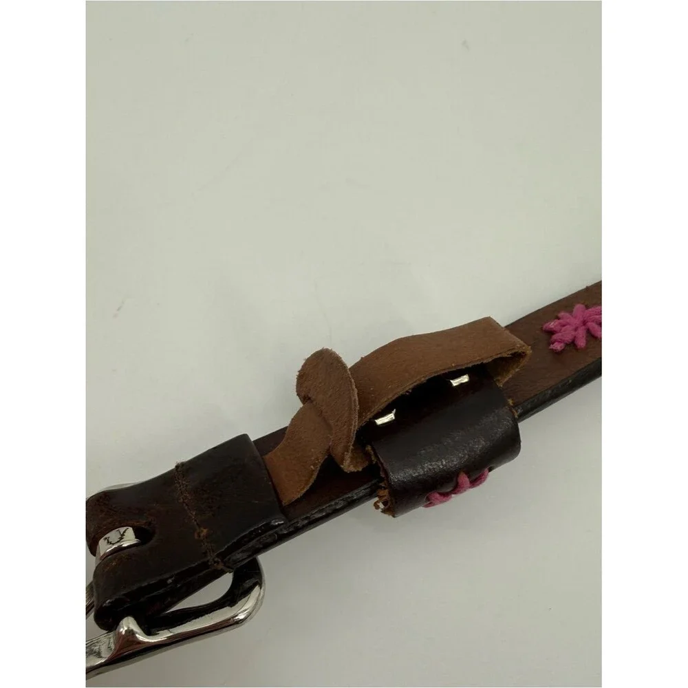 Dockers Brown Leather Embroidered Floral Belt Size Medium Boho